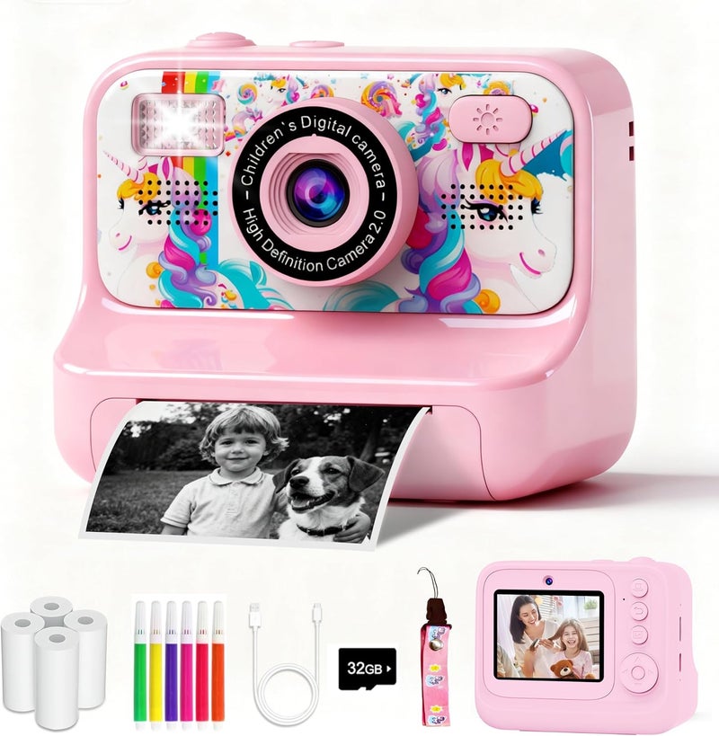 KALINCO Kids Camera, Upgrade Kids Camera Instant Print, Front Rear Dual Selfie Digital CAM with 1080P Videos, Portable Travel Toy with Games and Music, Christmas Birthday Gift for Boys, Girls and Teens - Image 1